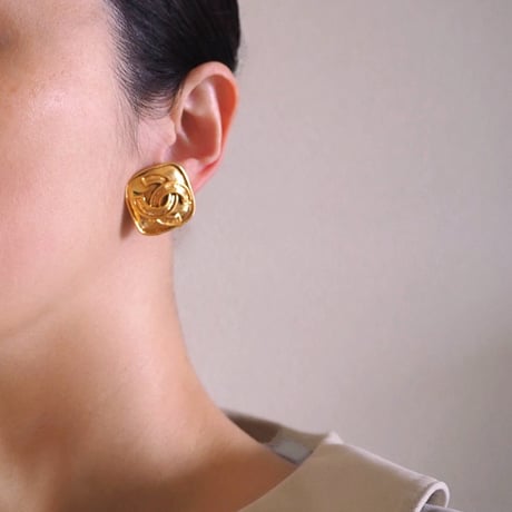 CHANELシャネル  ゴールド ココマーク スクエア イヤリング 箱BOX付 / ヴィンテージアクセサリー