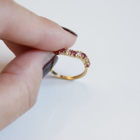 K18YG ルビー ダイヤモンド ウェーブ リング指輪 / ヴィンテージジュエリー・アクセサリー