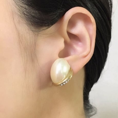 オーバル パール ラインストーン イヤリング / ヴィンテージアクセサリー