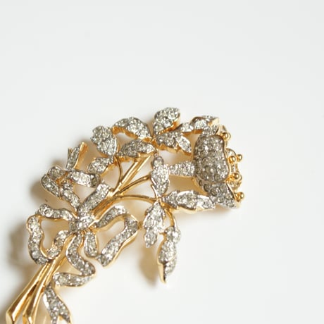 NINA RICCIニナリッチ アネモネ リボン ラインストーン ブローチ / ヴィンテージアクセサリー
