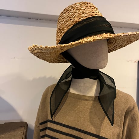 Jagged straw high bag hat　black Ribbonギザ麦ハイバッグリボン付き