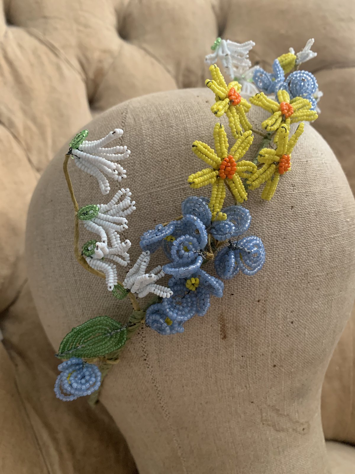 フランス　アンティーク　フレンチビーズフラワー　ビーズフラワーB 1900年代フランスアンティーク フレンチビーズフラワー 2本