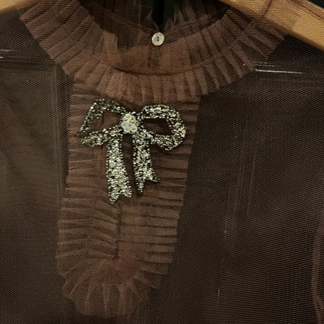 Tulle blouse antique parts ribonチュールＢＬ