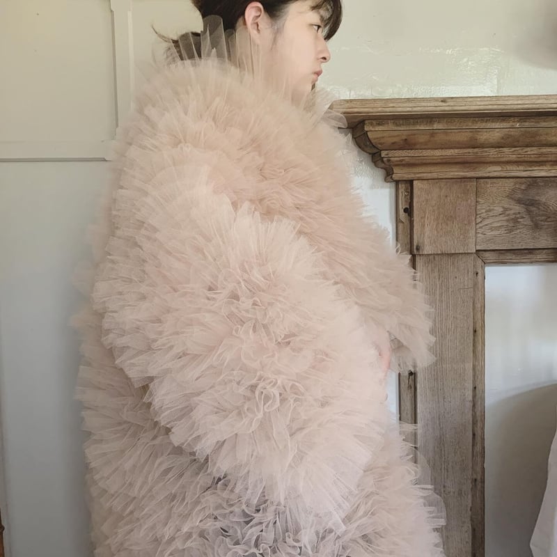 激レアワンダフルワールド 超フリフリ盛れるストールブルーグレーとコサージュ 激レアワンダフルワールド 超フリフリ盛れるストールブルー