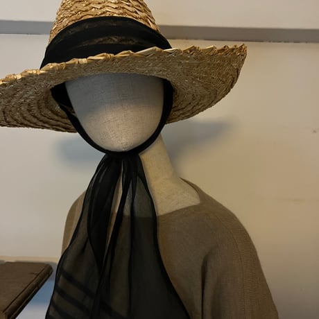 Jagged straw high bag hat　black Ribbonギザ麦ハイバッグリボン付き