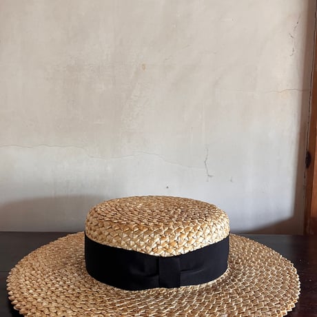 菱麦キャノチエ黒グランリボンrhombus knitting straw hat