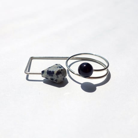 Silver filled『 round & square 』Wリング  onyx/D.Jasper