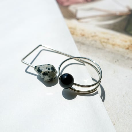 Silver filled『 round & square 』Wリング  onyx/D.Jasper