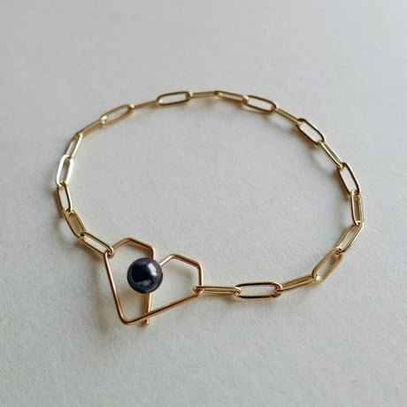 K14gf+stainless ’ Heart clasp ’ ブレスレット/black
