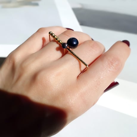 K14gf  『 W square 』リング freshwater pearl/Navy