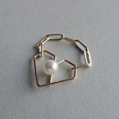 K14gf+stainless ’ Heart clasp ’ リング/ white
