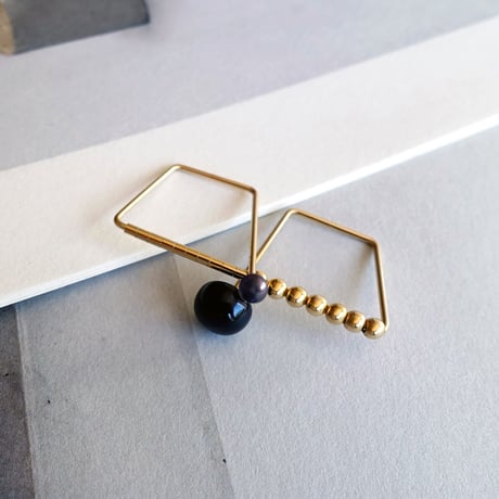 K14gf  『 W square 』リング freshwater pearl/Navy