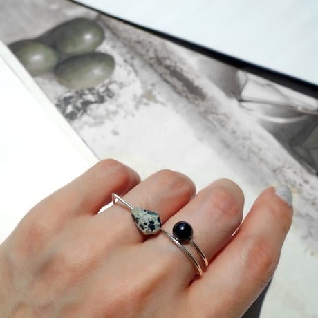 Silver filled『 round & square 』Wリング  onyx/D.Jasper