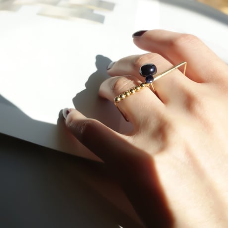 K14gf  『 W square 』リング freshwater pearl/Navy