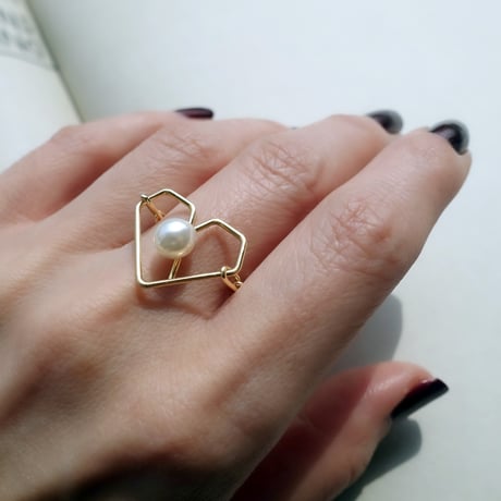 K14gf+stainless ’ Heart clasp ’ リング/ white