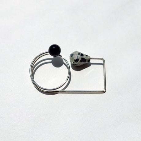 Silver filled『 round & square 』Wリング  onyx/D.Jasper