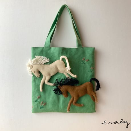 -----受注制作------ Horse  ( ウマ ノ バッグ× Pop-Up Appliqué ）生地B