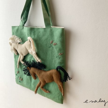 -----受注制作------ Horse  ( ウマ ノ バッグ× Pop-Up Appliqué ）生地B