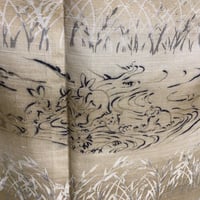 袷 紬  鳥獣戯画柄 z267