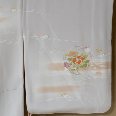 訪問着 袷 薄グレーに華丸紋 z314