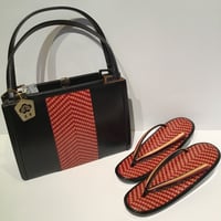 バッグ・草履セット　暗い赤・黒　本革　B2