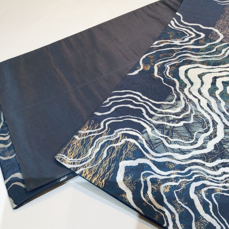 袋帯 青系 流水 ob333 | リサイクルとオリジナル着物【彼方此方屋】 