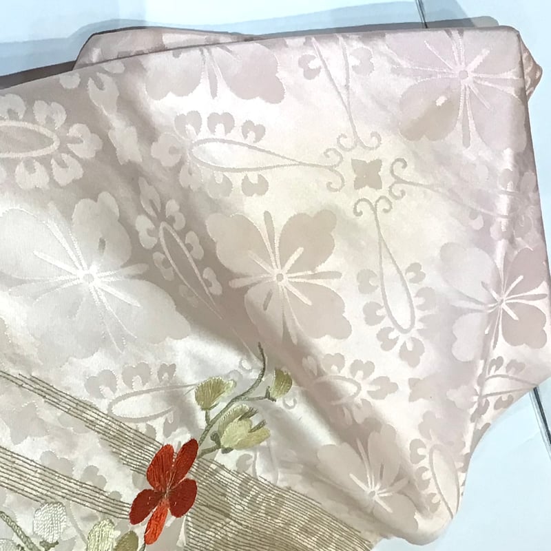 名古屋帯 アンティーク 紅白 花刺繍 ob402 | リサイクルと 名古屋帯 アンティーク 紅白 花刺繍 ob402 | リサイクルと