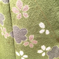 袷 付け下げ 若草色 桜の絞り柄 z216