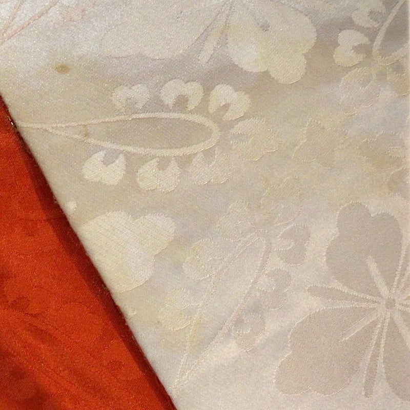 名古屋帯 アンティーク 紅白 花刺繍 ob402 | リサイクルと 名古屋帯 アンティーク 紅白 花刺繍 ob402 | リサイクルと