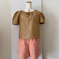 Puff Sleeve Gathered Neck Tops Beige パフスリーブギャザーネックトップスベージュ