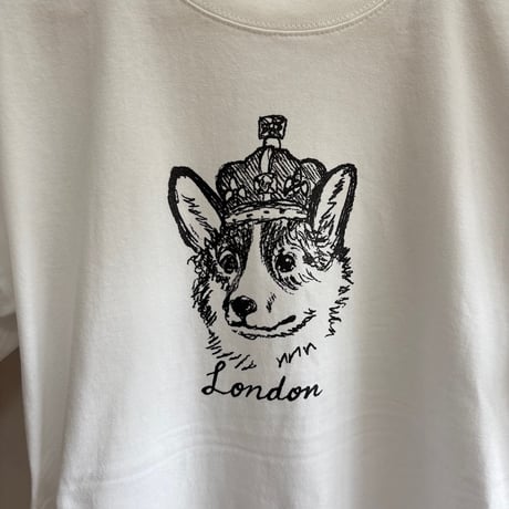 Souvenir T-Shirts "London" Queen Corgi White スーベニアTシャツ  ロンドン クイーンコーギー