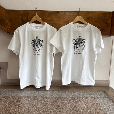 Souvenir T-Shirts "London" Queen Corgi White スーベニアTシャツ  ロンドン クイーンコーギー