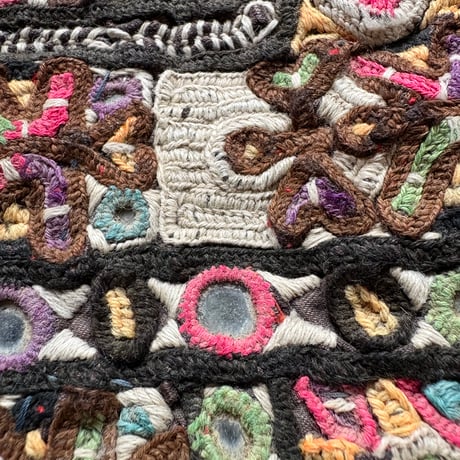 伝統刺繍リメイクポーチ 橙×茶