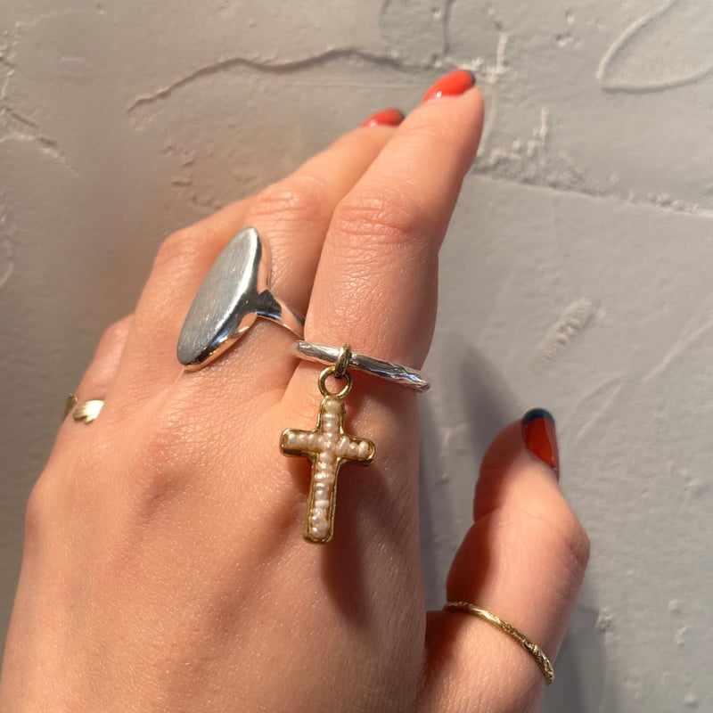 Pearl cross charm | nananbijouxxx