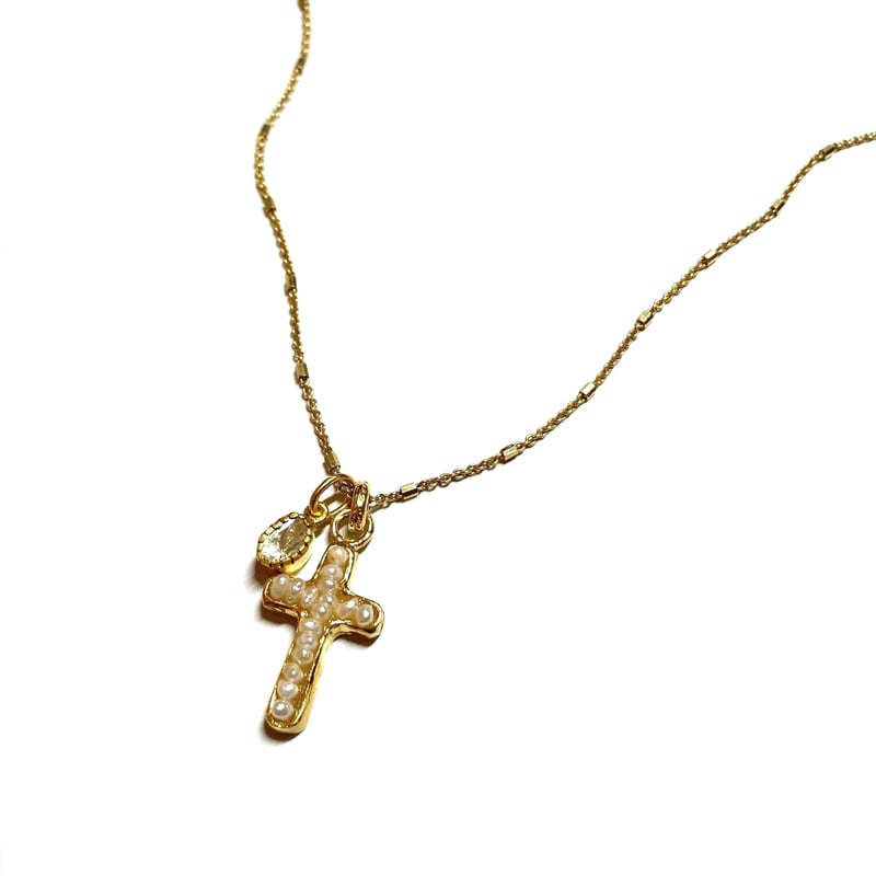 Pearl cross charm | nananbijouxxx