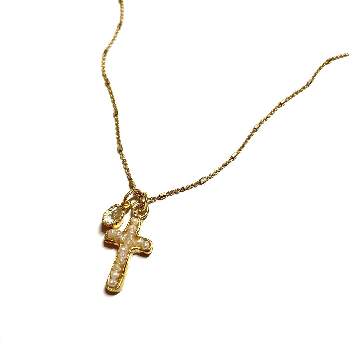 Pearl cross charm | nananbijouxxx
