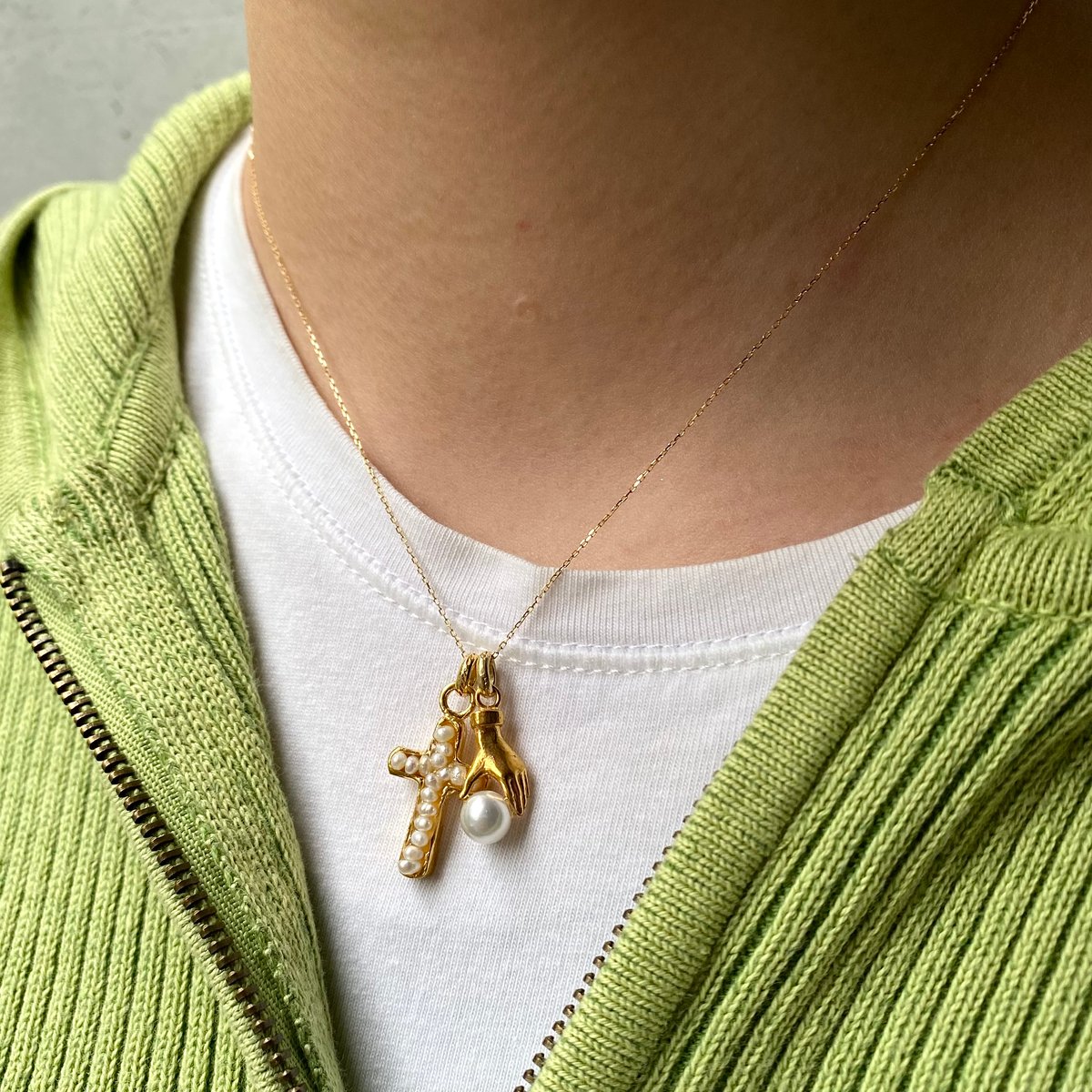 Pearl cross charm | nananbijouxxx