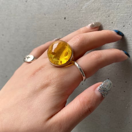 【受注商品】Dome ring L〈Crystal/Amber〉