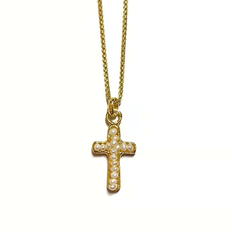 Pearl cross charm | nananbijouxxx