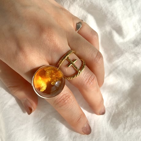 【受注商品】Dome ring L〈Crystal/Amber〉