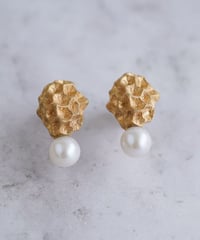 【耳飾り展 期間限定商品】satela キクメイシ×淡水パールのピアスorイヤリング mks-26-41