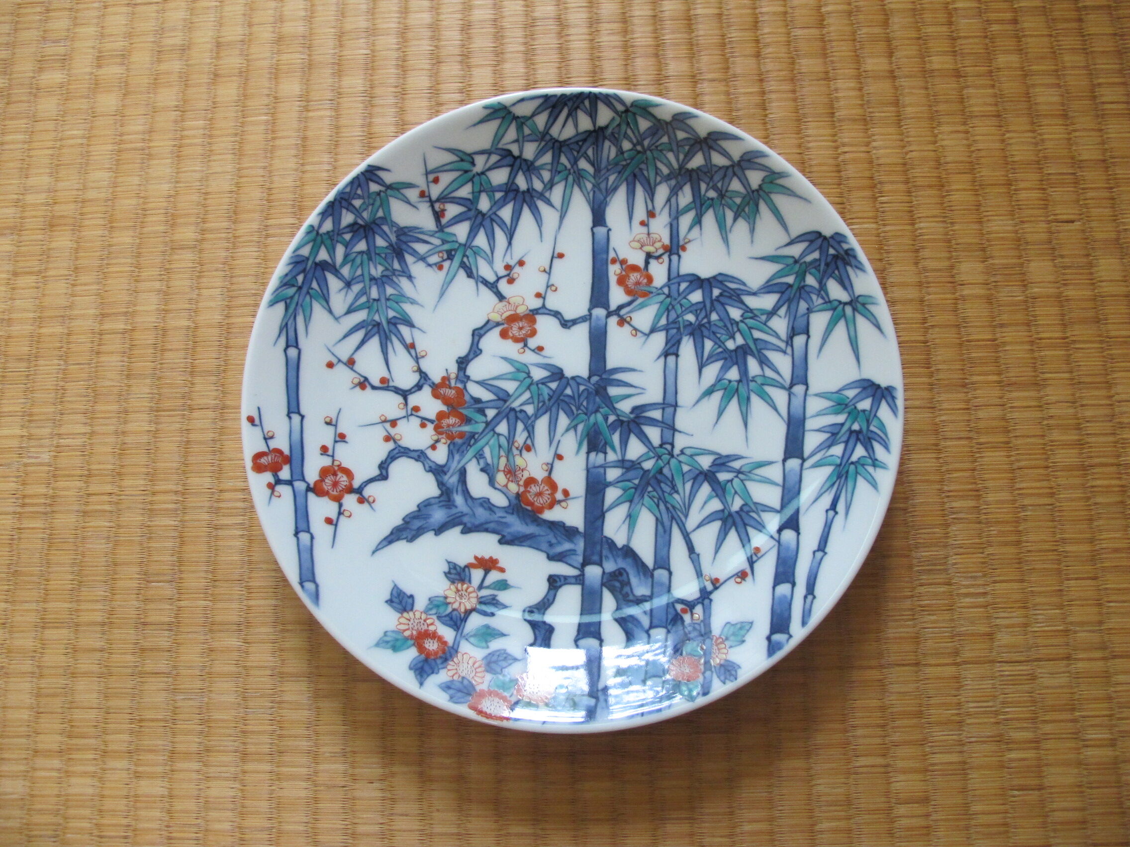 伊万里焼　市川翠子（翠峯）　色鍋島文様竹梅絵額皿（8寸） original