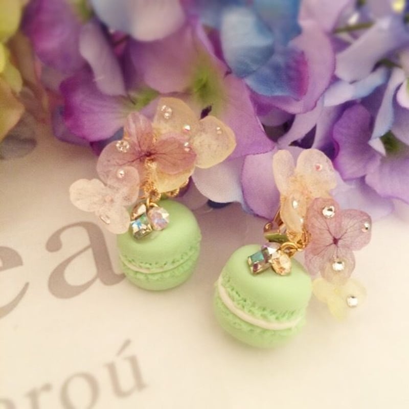 マカロン×アーガイル♡ピアス　1730 マカロンフラワー(アップルグリーン)ピアス | Hydrangea.