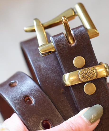 "BARNS" Tochigi Leather Fireman Gold buckle Belt