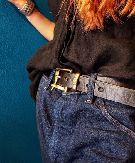 "BARNS" Tochigi Leather Fireman Gold buckle Belt