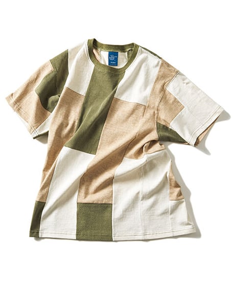 "GOOD ON"S/S STRIPE PATCH WORK TEE