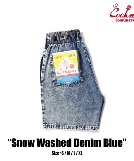 "COOKMAN" Chef Pants Short [Snow Washed Denim Blue]