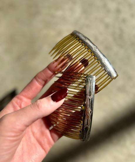 "NAVAJO" Sterling Silver Stamp Work Hair Comb Set