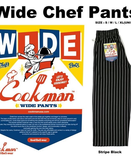 "COOKMAN"Wide Chef Pants Stripe Black