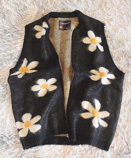 "TOWN CRAFT" SHAGGY PATTERN ZIP KNIT VEST